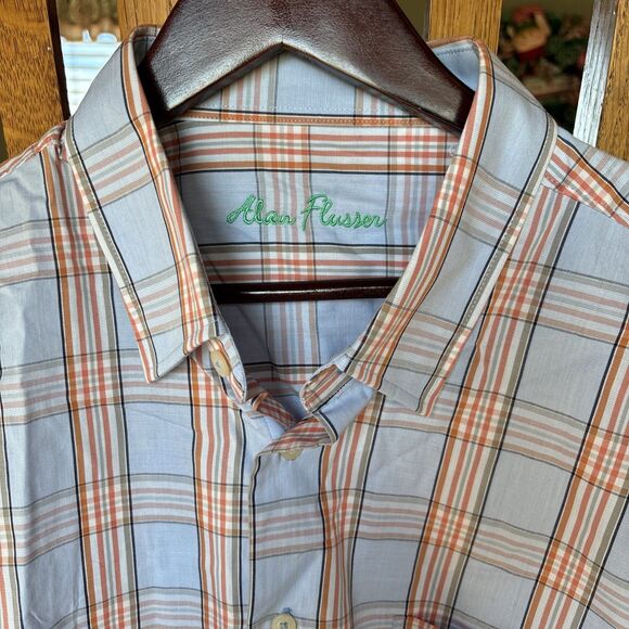 Alan Flusser Designer BLUE Plaid Colorful Button Shirt Men’s US XL Size Casual - Picture 2 of 6